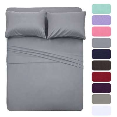 Home Textile Bed Sheet Solid Color Brushed Microfiber Fabric 4 Pcs Fitted Bed Sheet